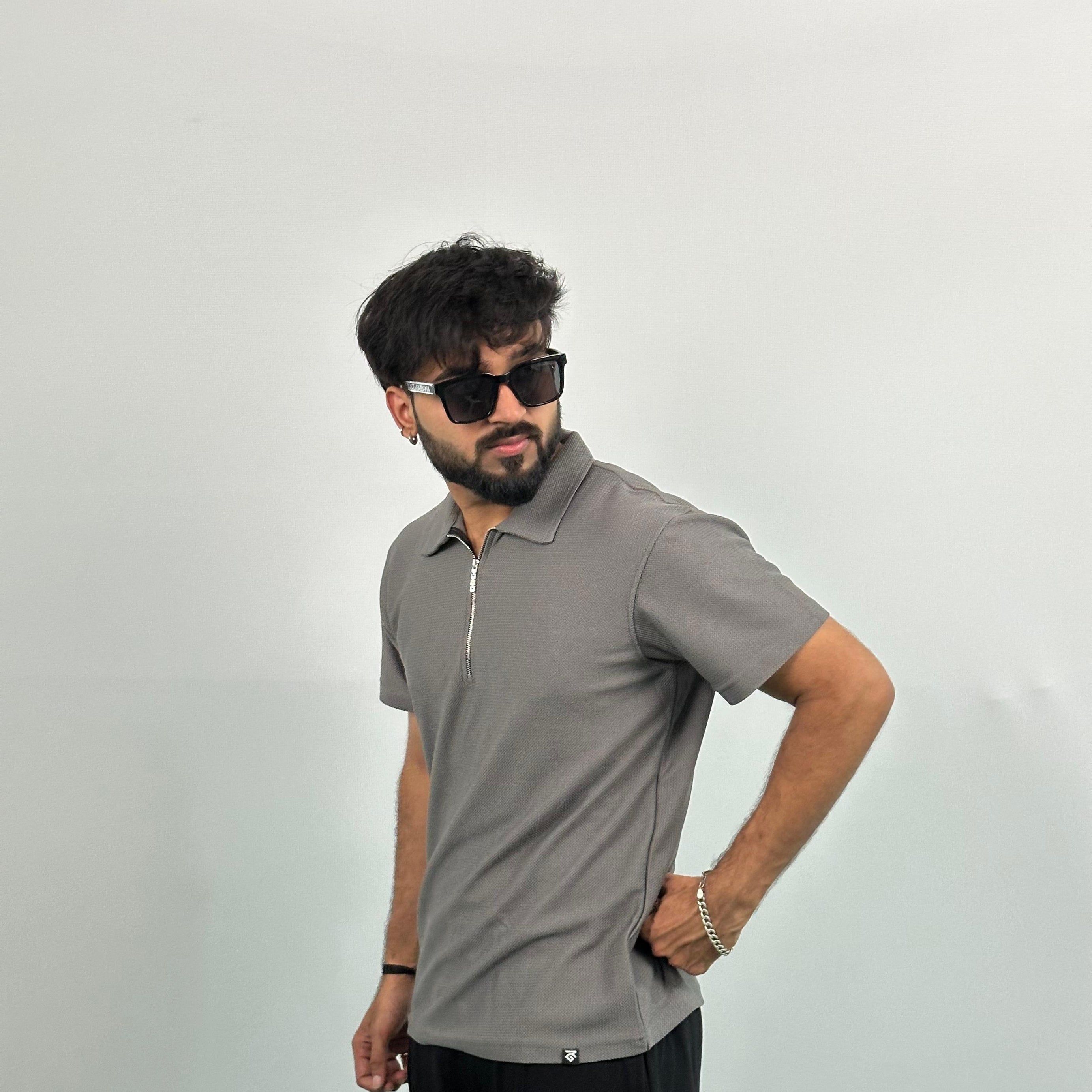 Grey Colour Imported Lycra Polo T-Shirt