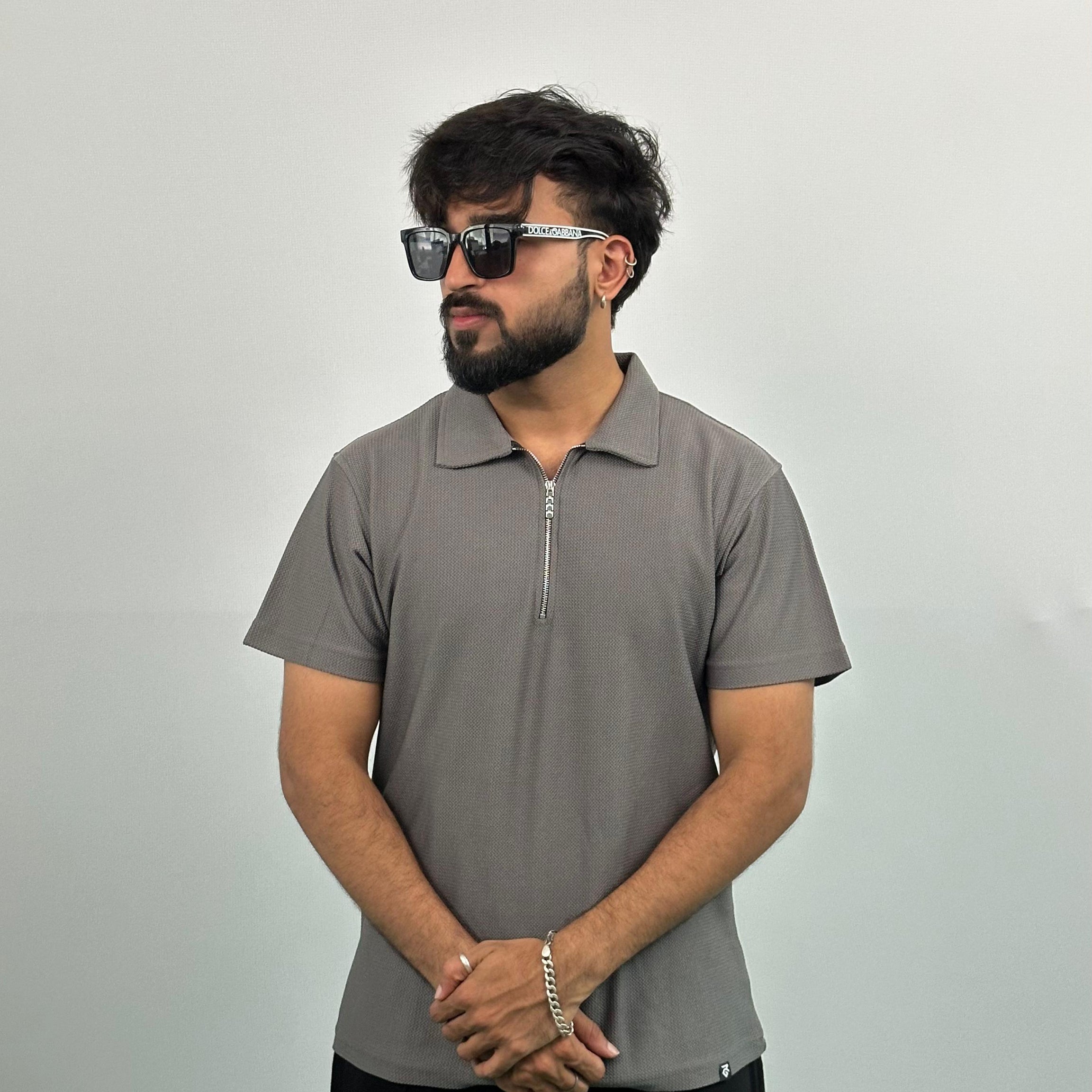 Grey Colour Imported Lycra Polo T-Shirt