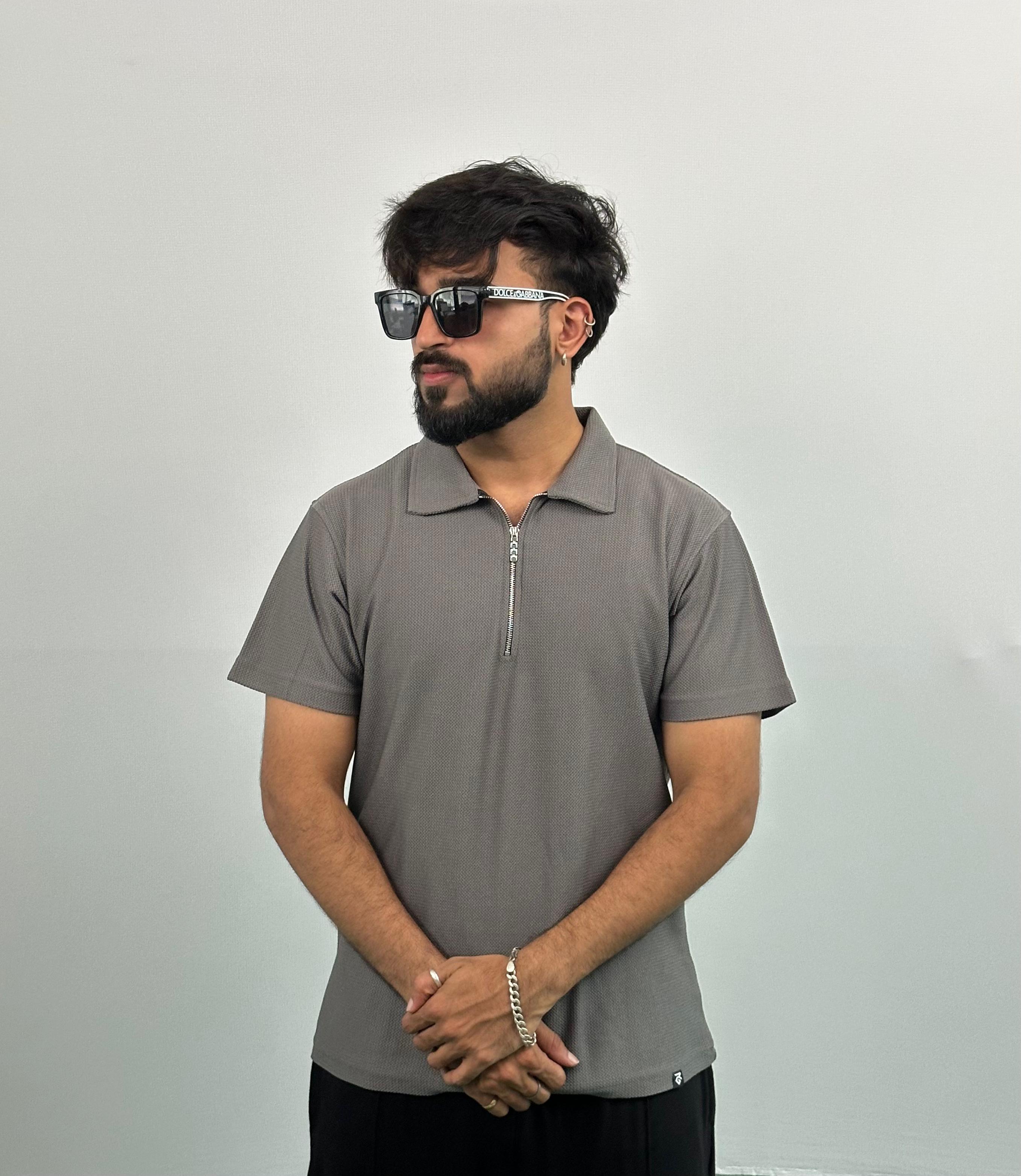 Grey Colour Imported Lycra Polo T-Shirt