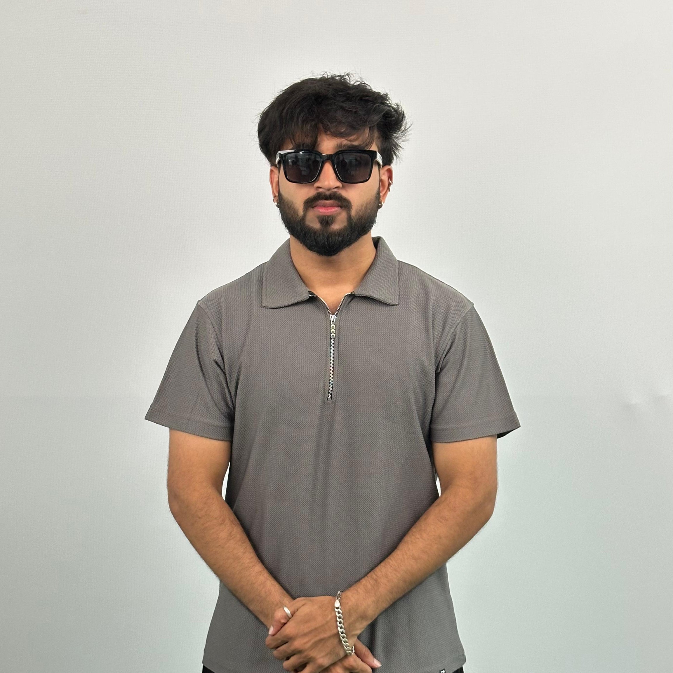 Grey Colour Imported Lycra Polo T-Shirt