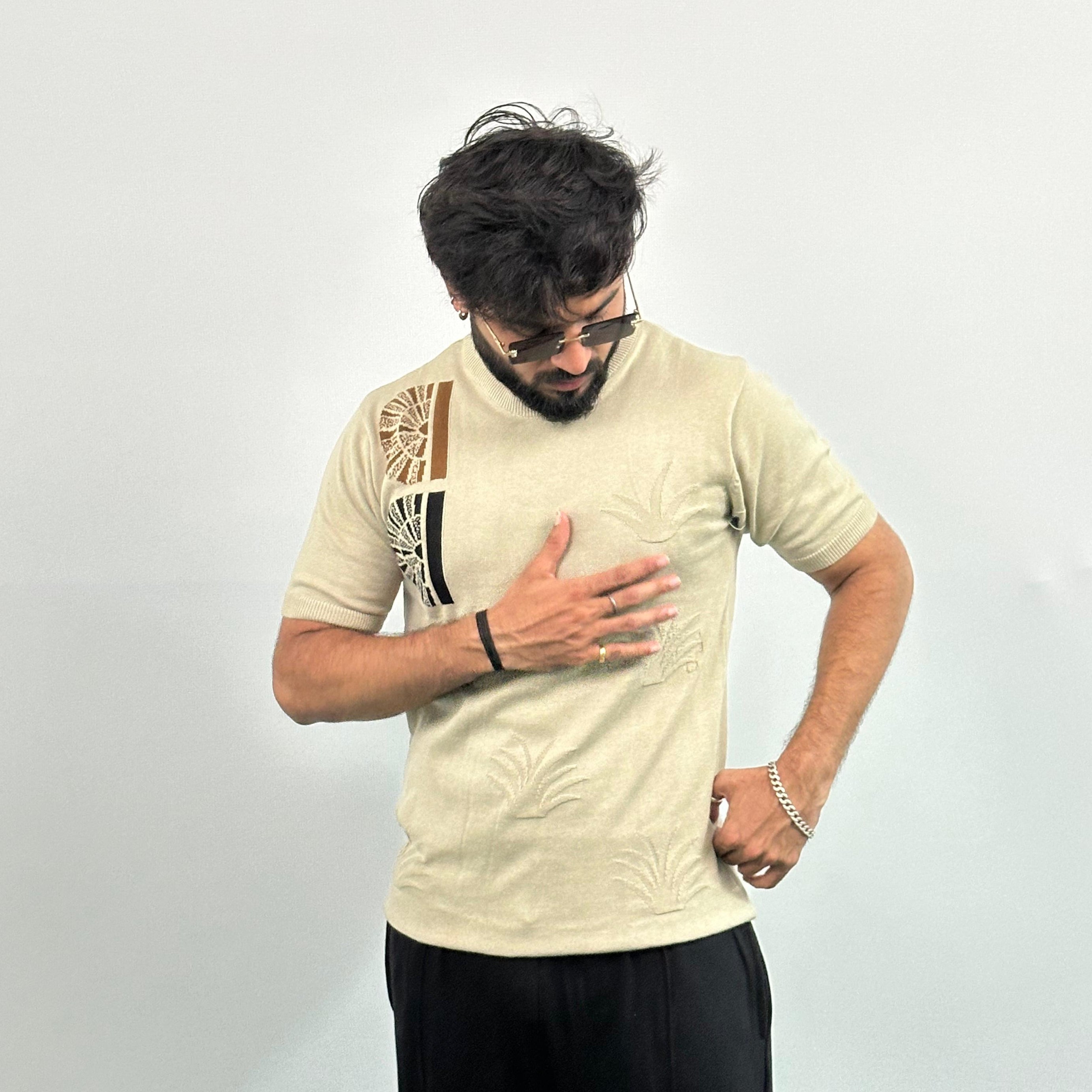 Old Money Beige Colour Knitted T-Shirt