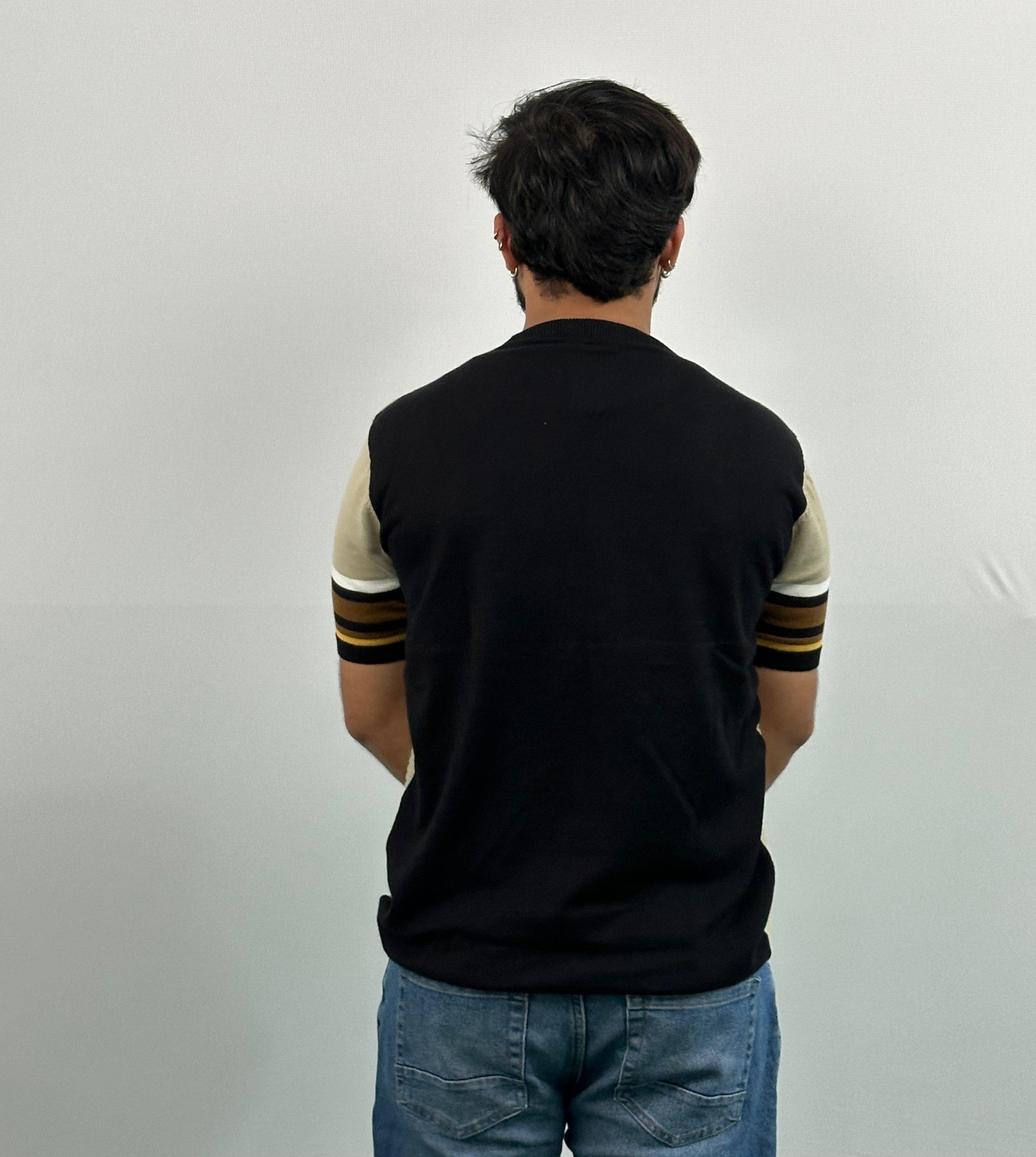 Black And Brown Stripe Knitted T-Shirt