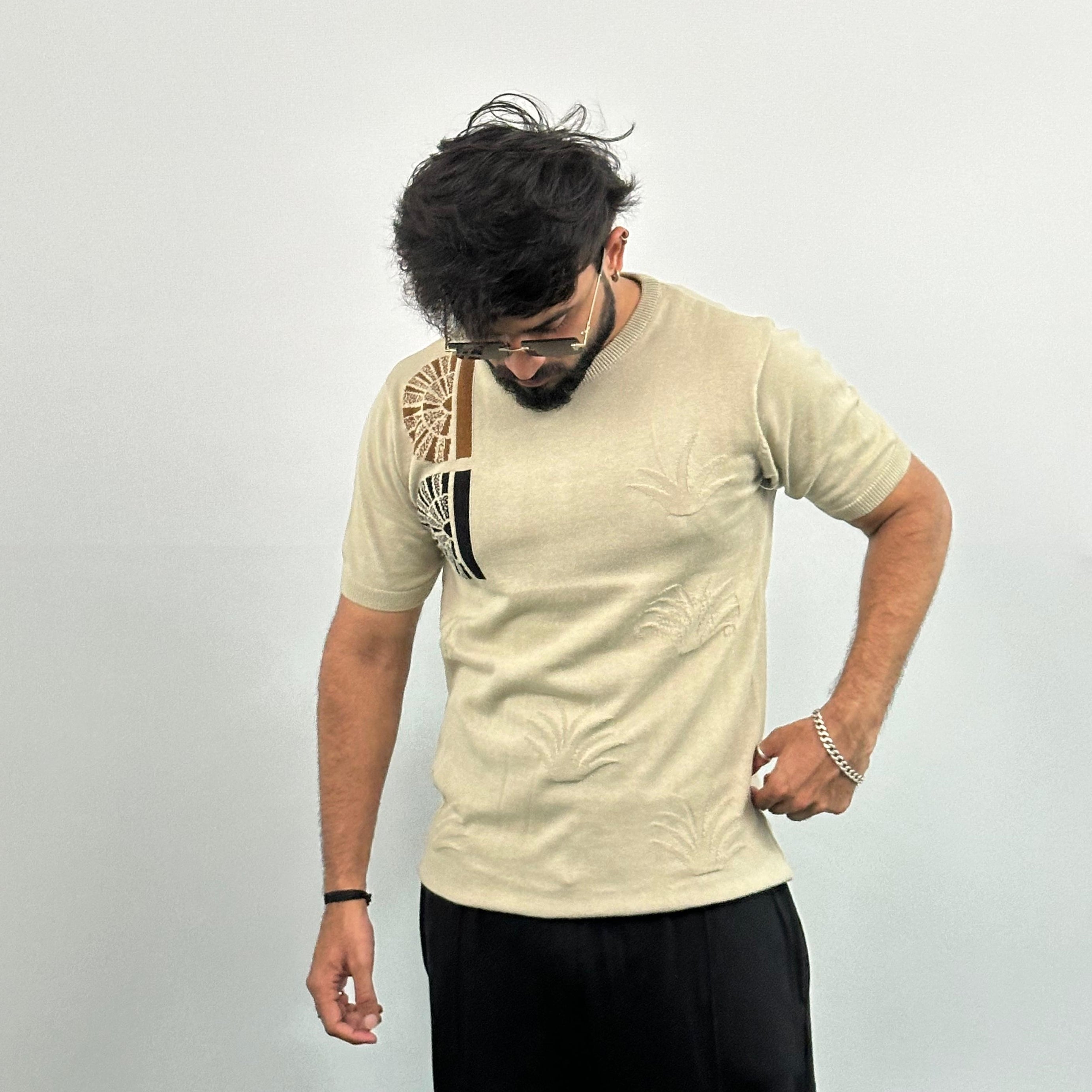 Old Money Beige Colour Knitted T-Shirt