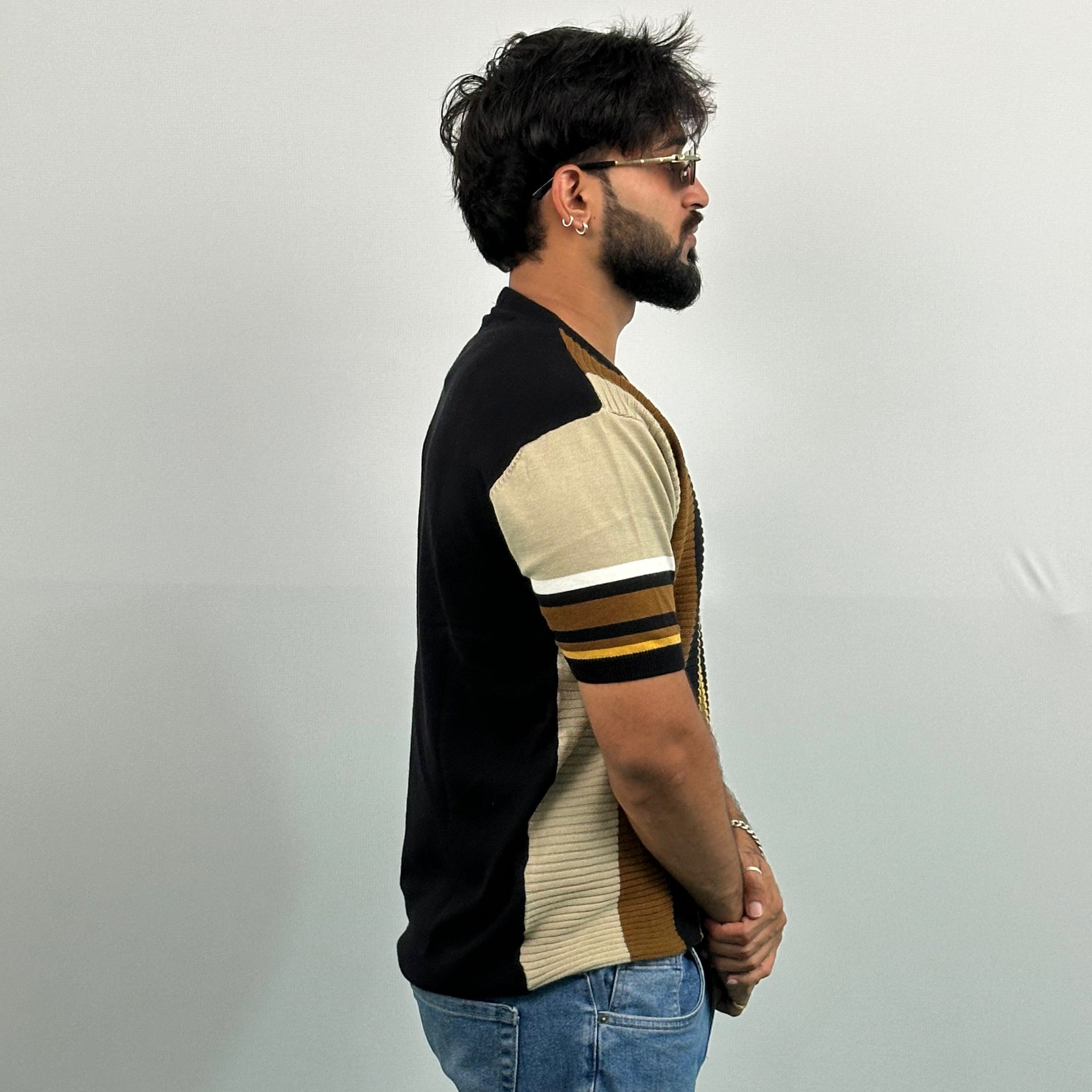 Black And Brown Stripe Knitted T-Shirt