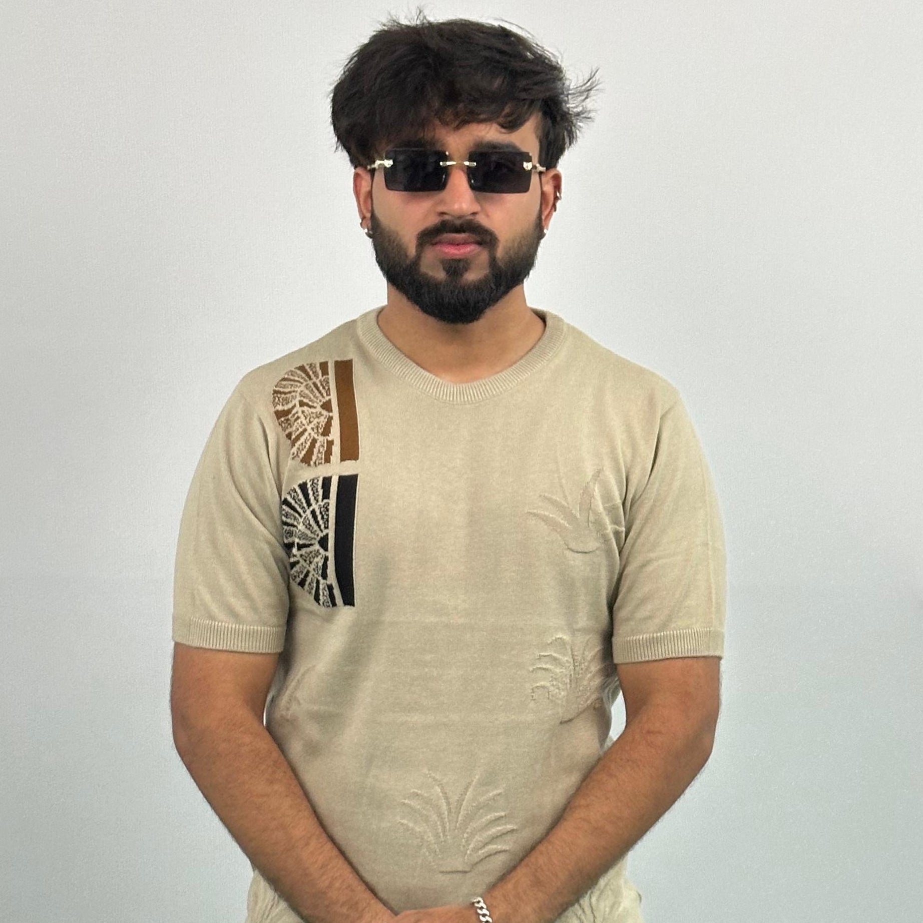 Old Money Beige Colour Knitted T-Shirt