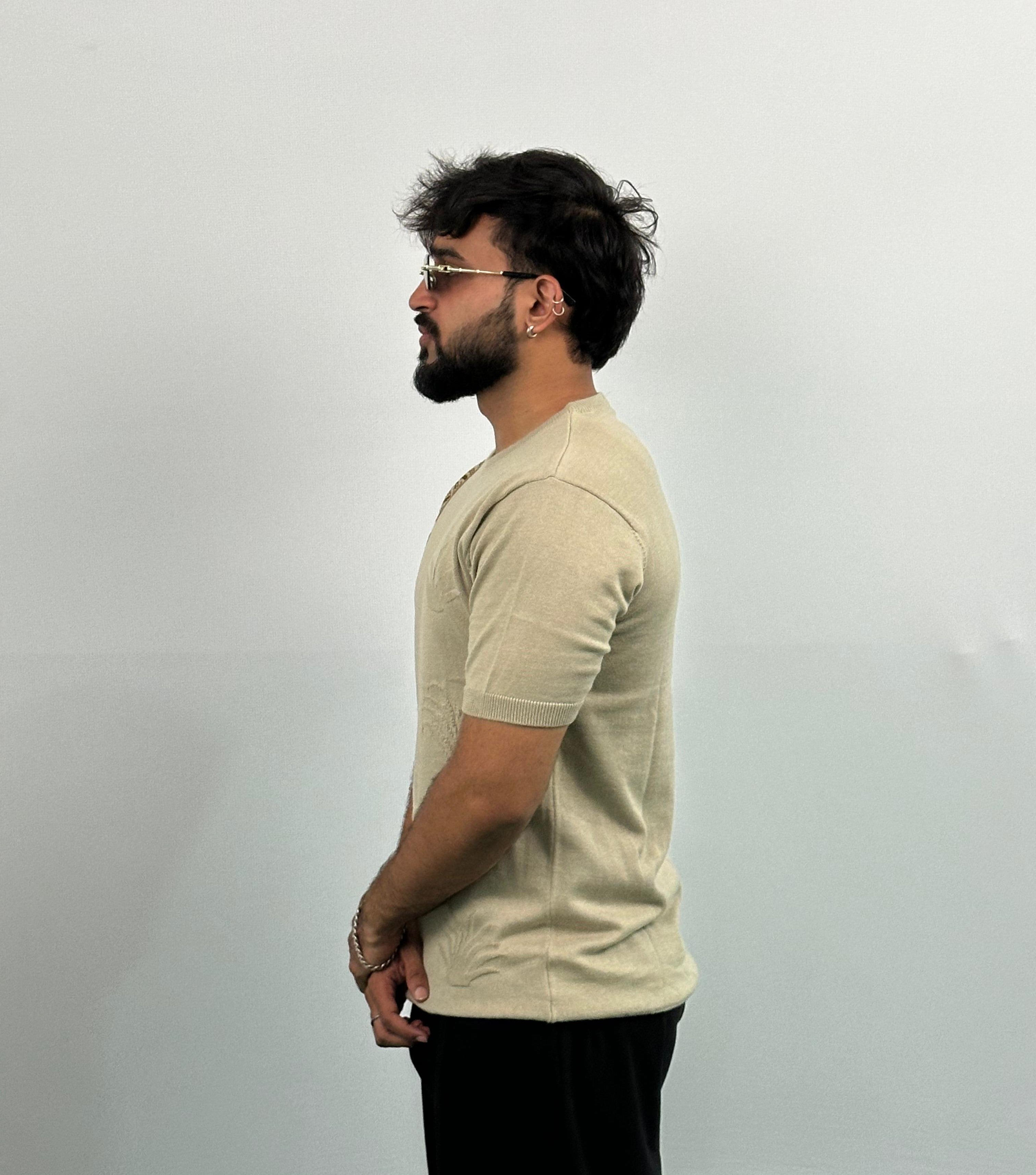 Old Money Beige Colour Knitted T-Shirt