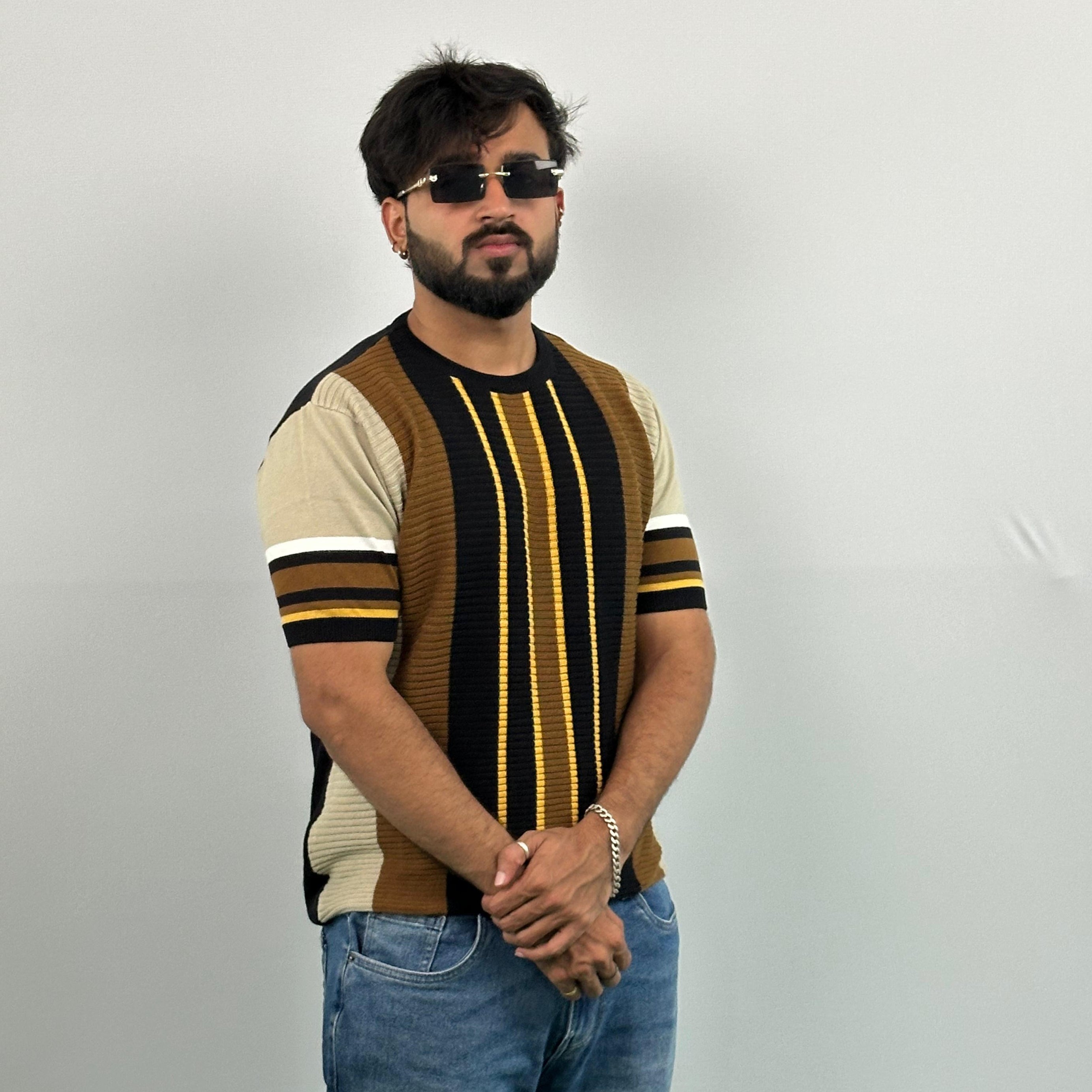 Black And Brown Stripe Knitted T-Shirt