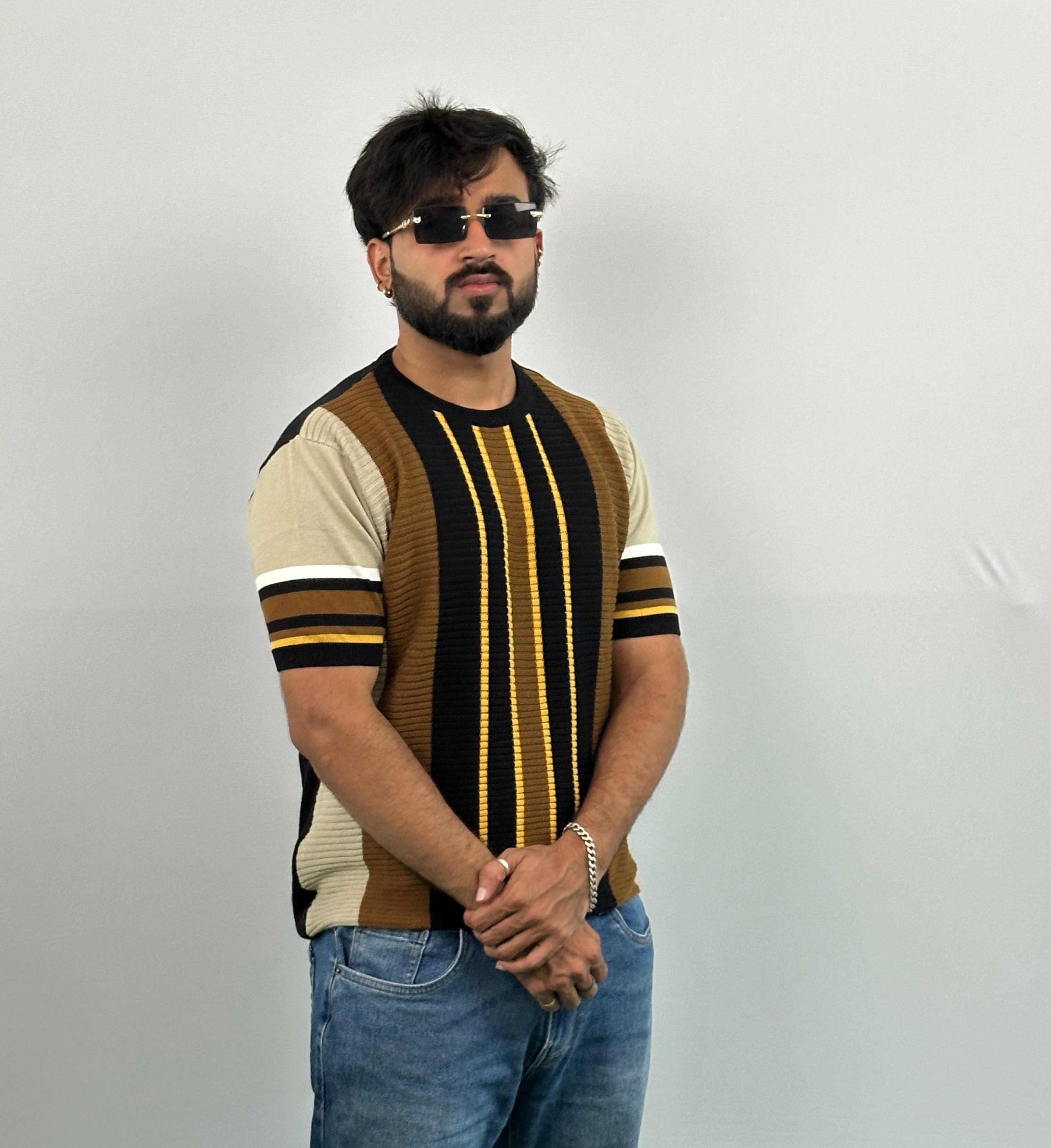 Black And Brown Stripe Knitted T-Shirt