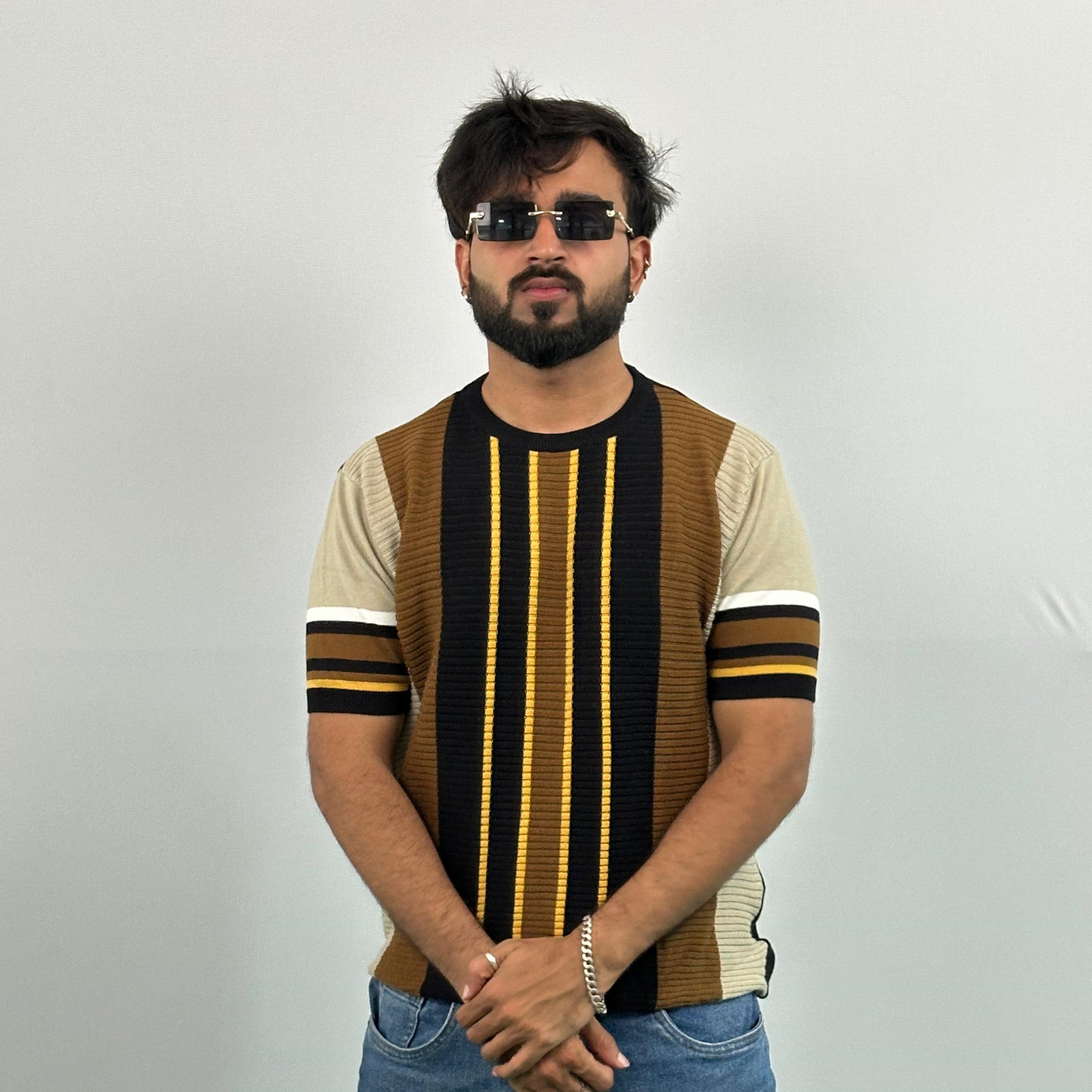 Black And Brown Stripe Knitted T-Shirt