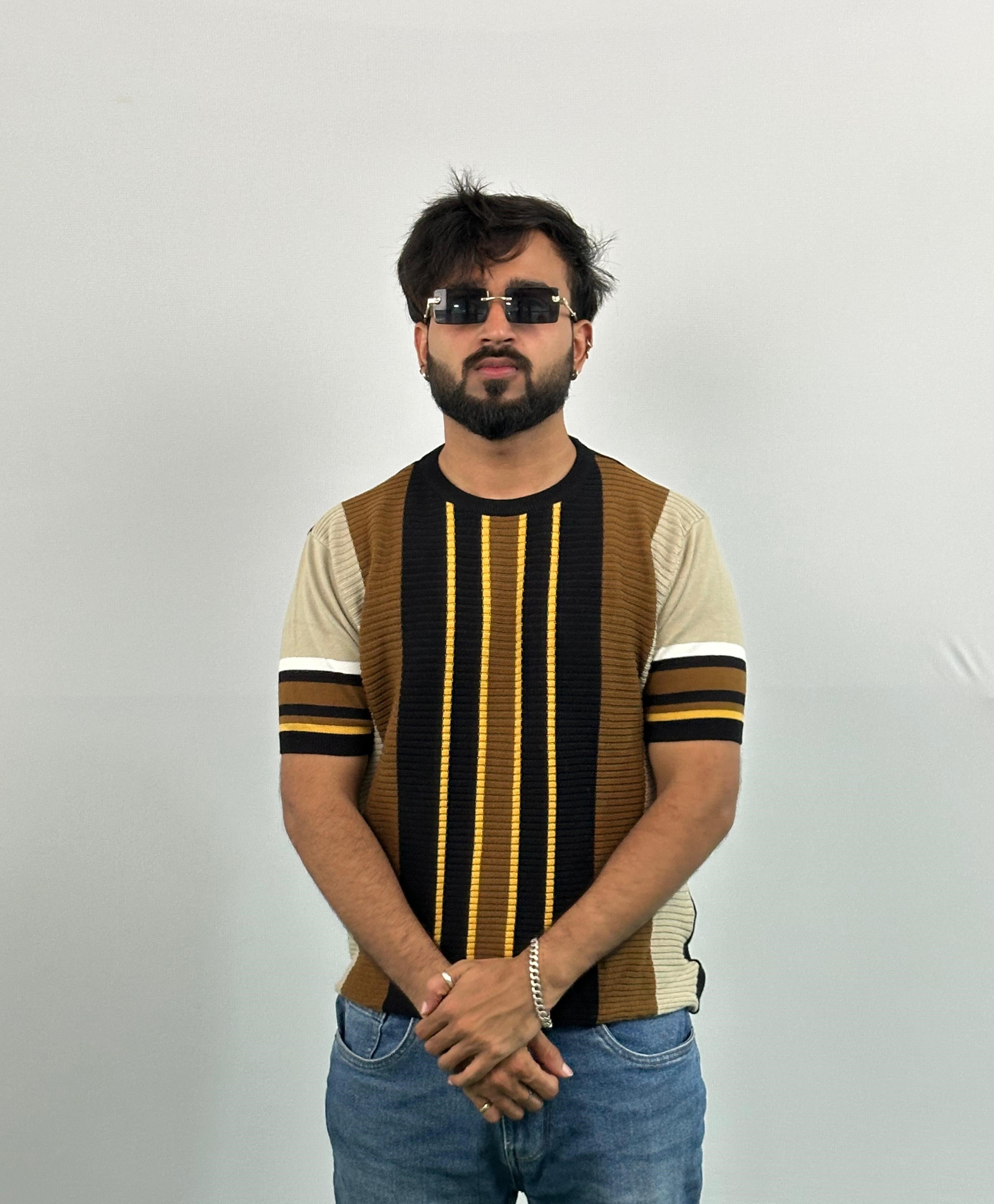 Black And Brown Stripe Knitted T-Shirt