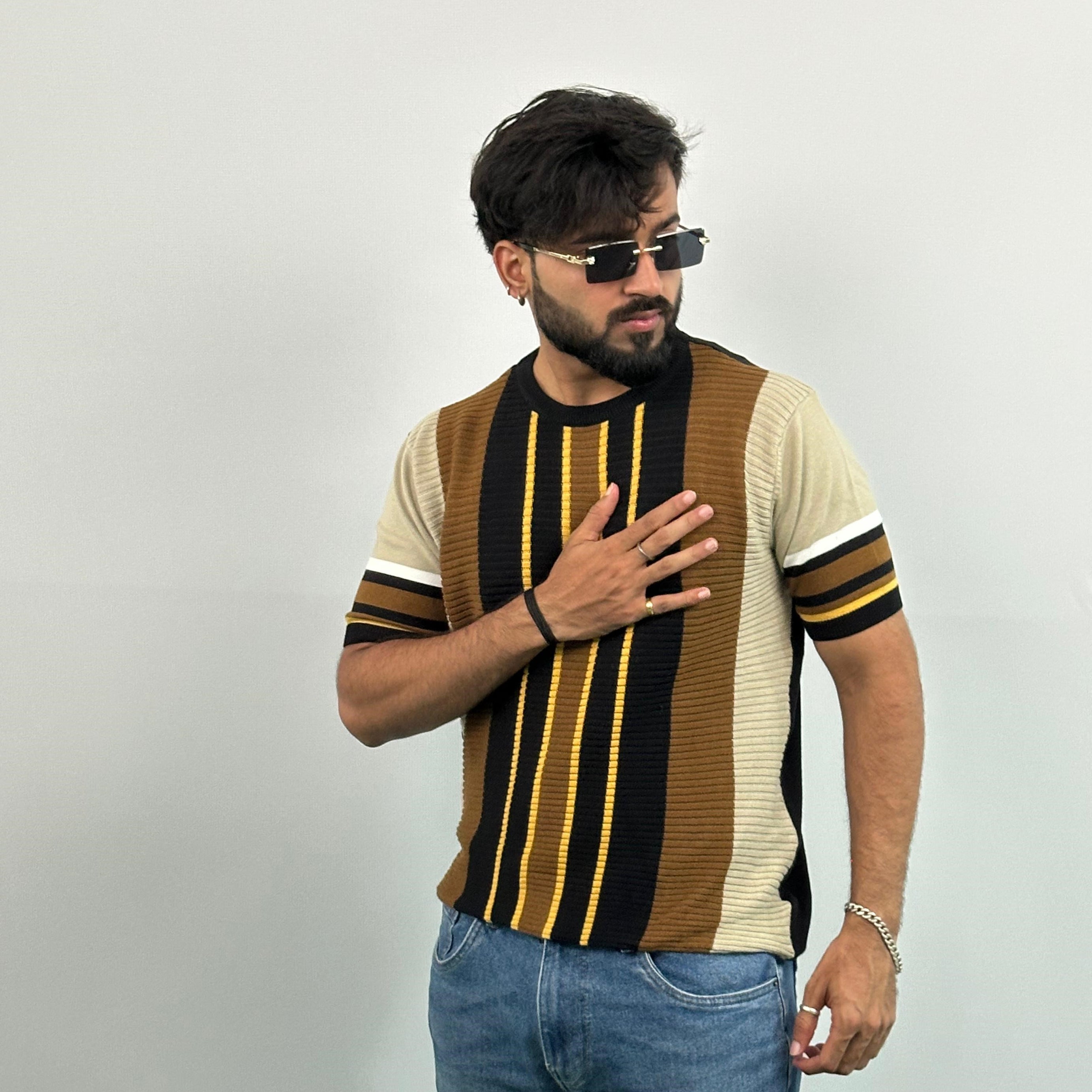 Black And Brown Stripe Knitted T-Shirt