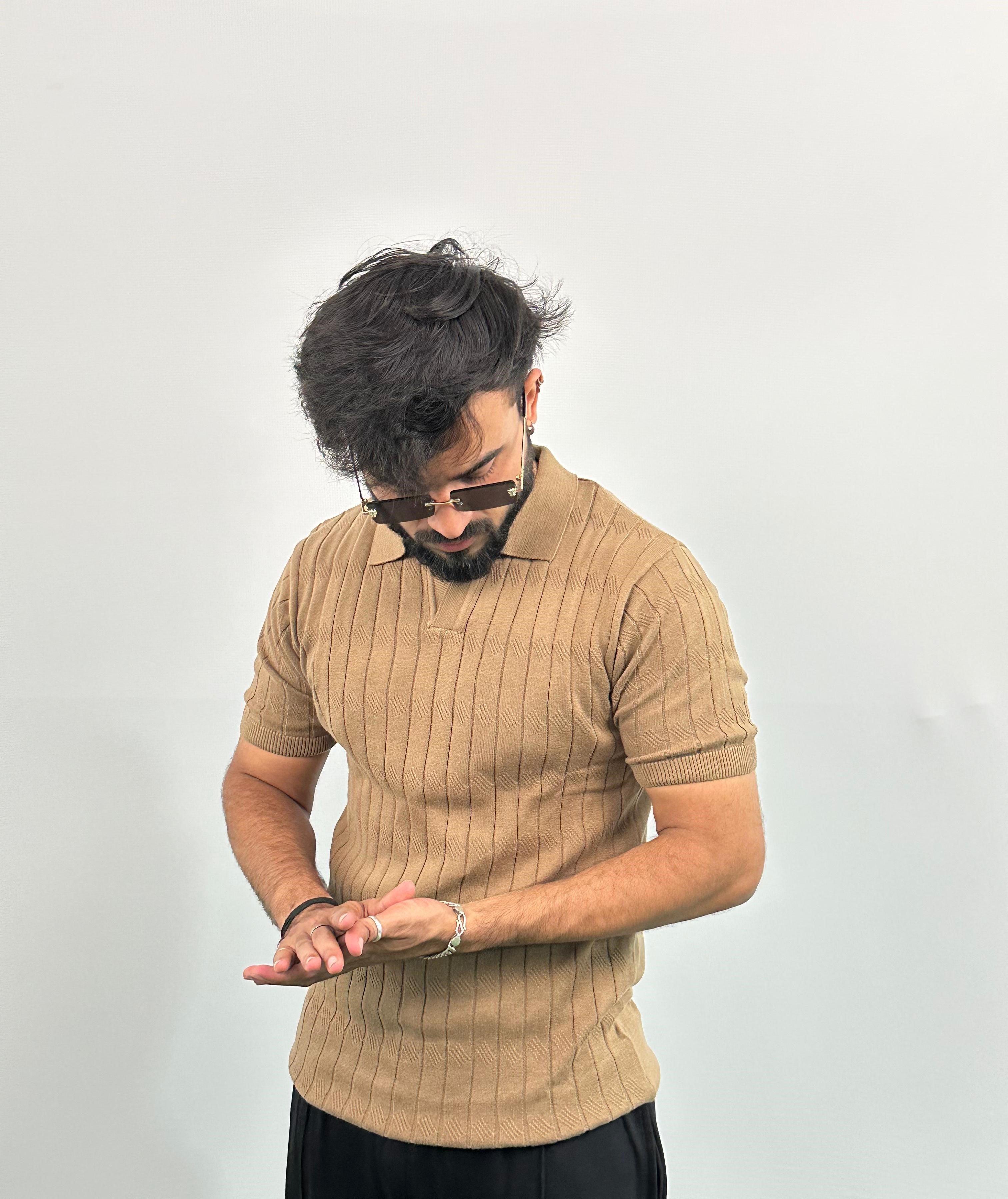 Brown colour Knitted Polo T-Shirt