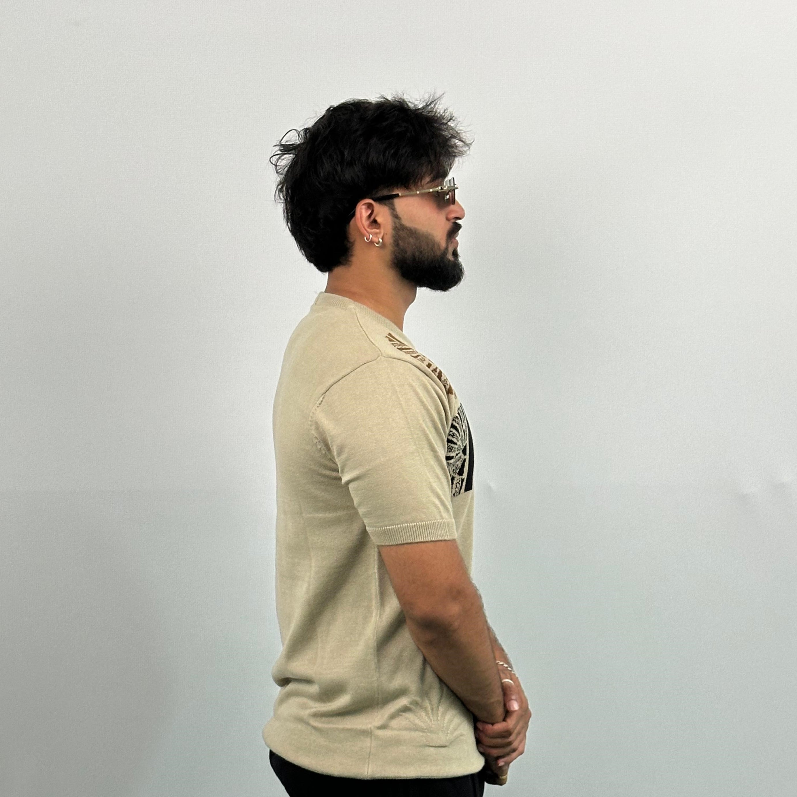 Old Money Beige Colour Knitted T-Shirt