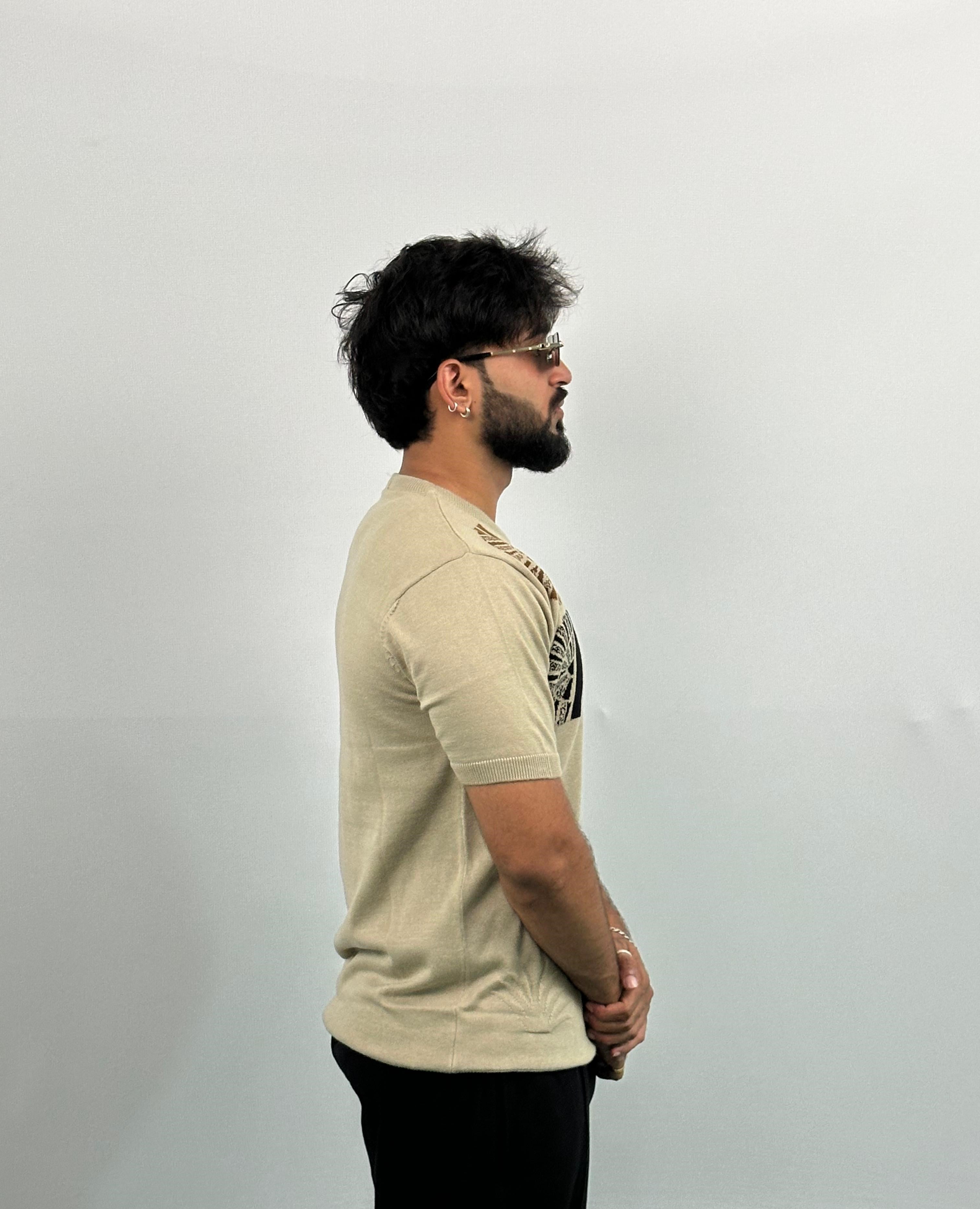 Old Money Beige Colour Knitted T-Shirt