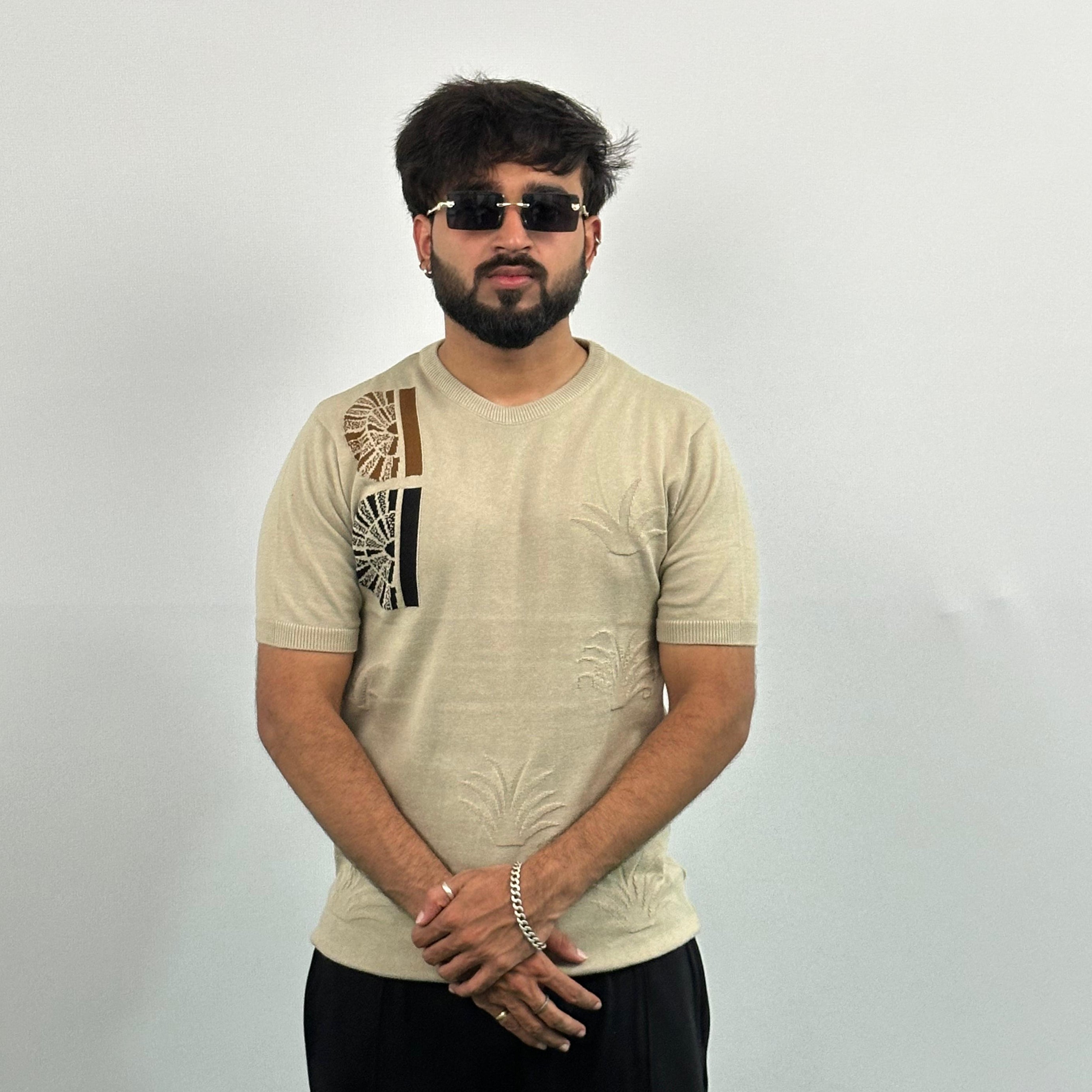 Old Money Beige Colour Knitted T-Shirt