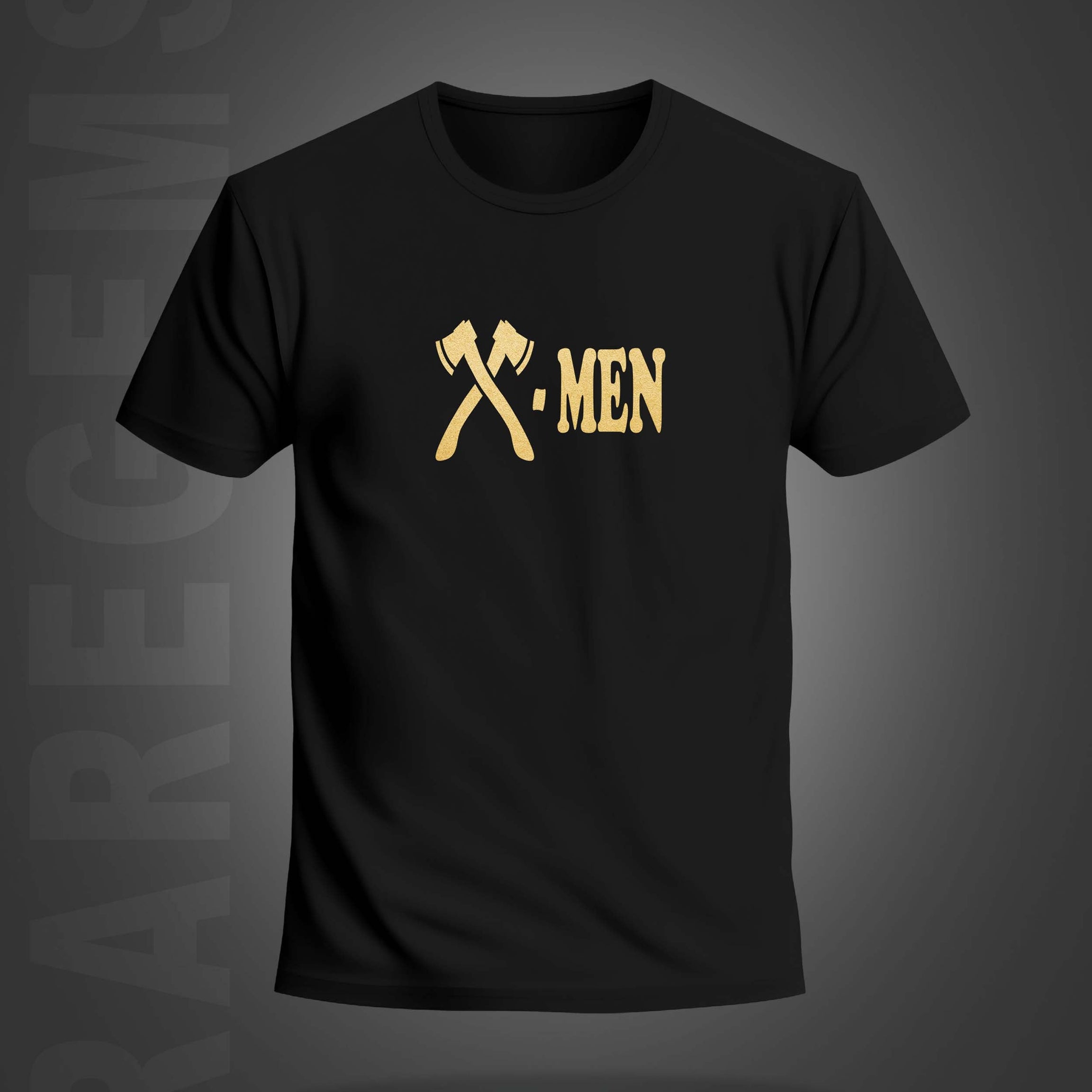 Black Round Neck Half Sleeve Golden Foil X-Men Printed Regular T-Shirt