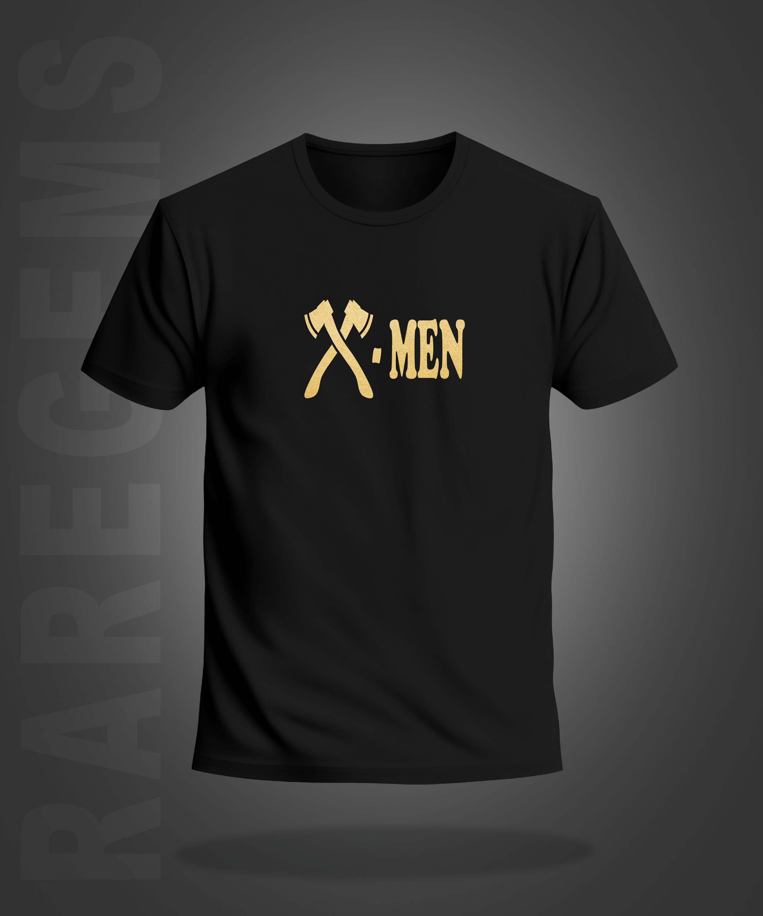 Black Round Neck Half Sleeve Golden Foil X-Men Printed Regular T-Shirt