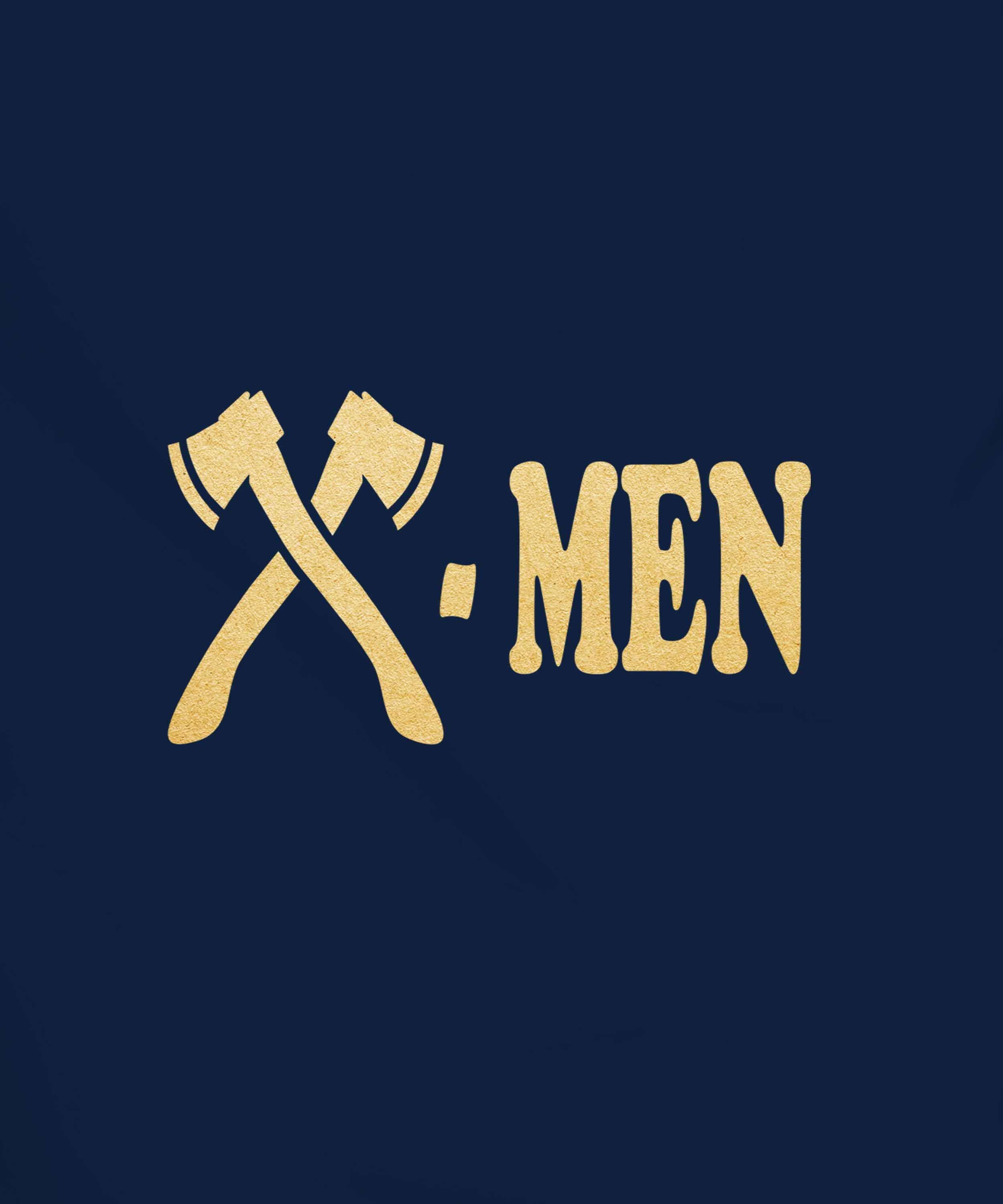 Navy Blue Round Neck Half Sleeve Golden Foil X-Men Printed Regular T-Shirt