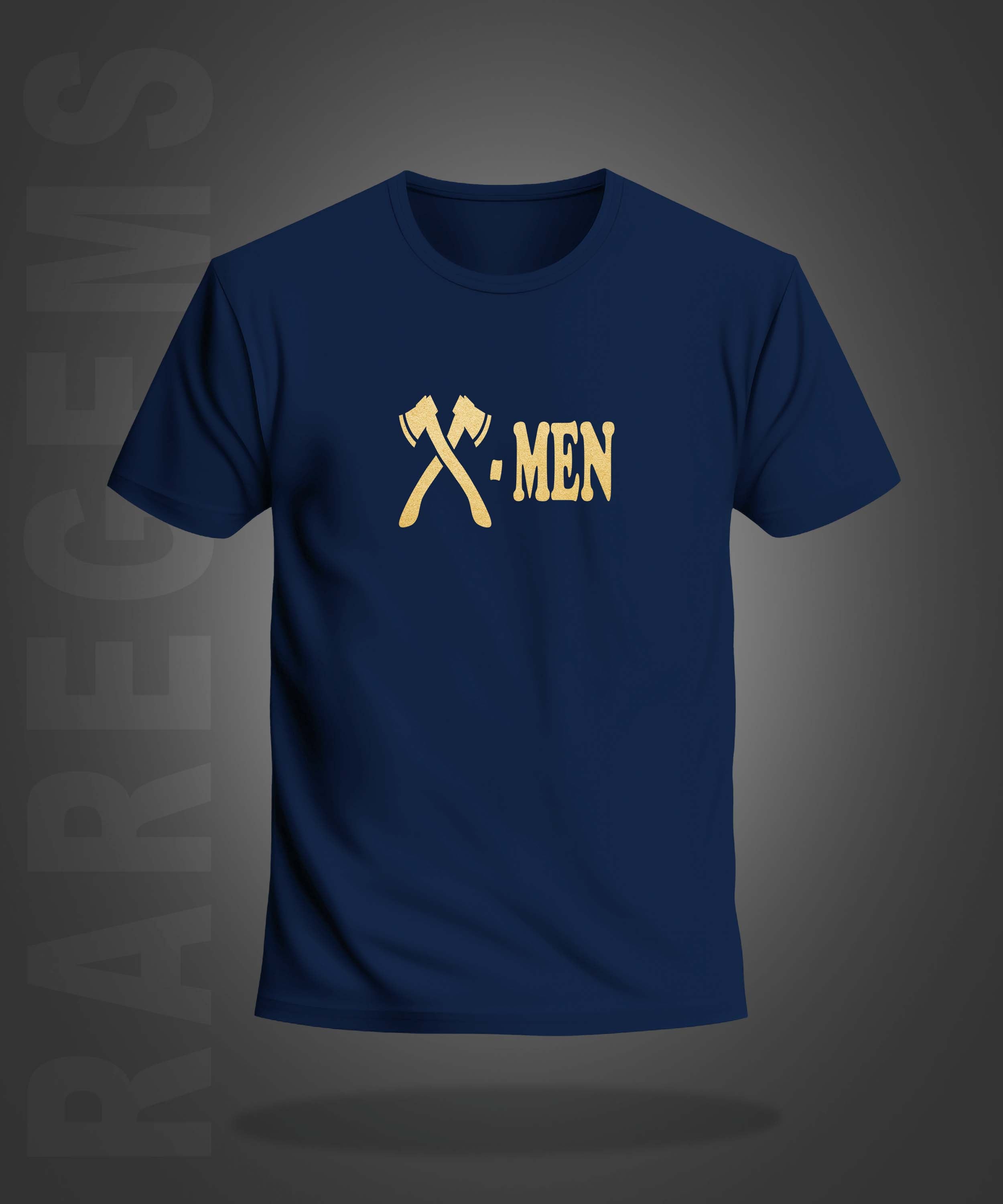 Navy Blue Round Neck Half Sleeve Golden Foil X-Men Printed Regular T-Shirt