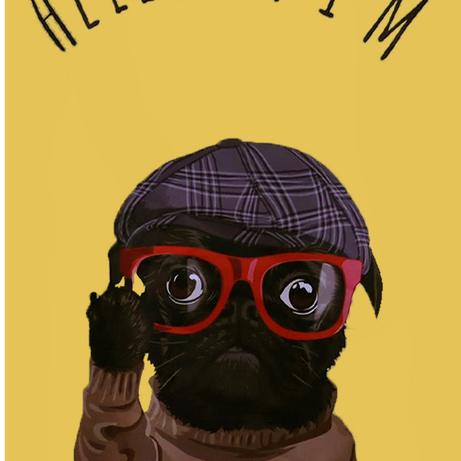 Yellow Half Sleeves Dog With Hat And Glasses Printed Oversized T-Shirt