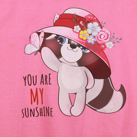 Pink Half Sleeve Cute Cat Printed Women's Regular Crop Top