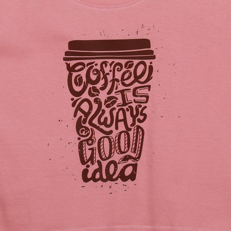 Peach Half Sleeve Coffee Mug Printed Women's Regular Crop Top