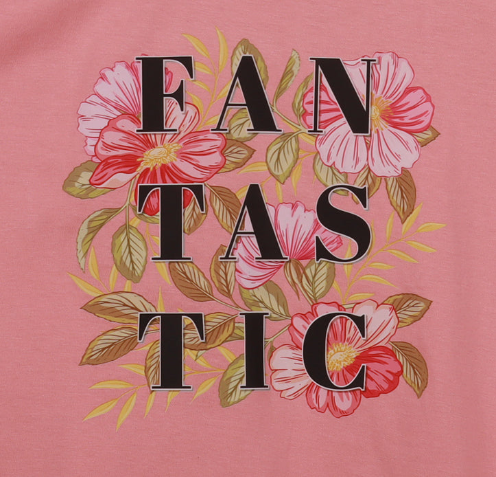 Peach Half Sleeve Floral Fantastic Printed Women's Regular Crop Top