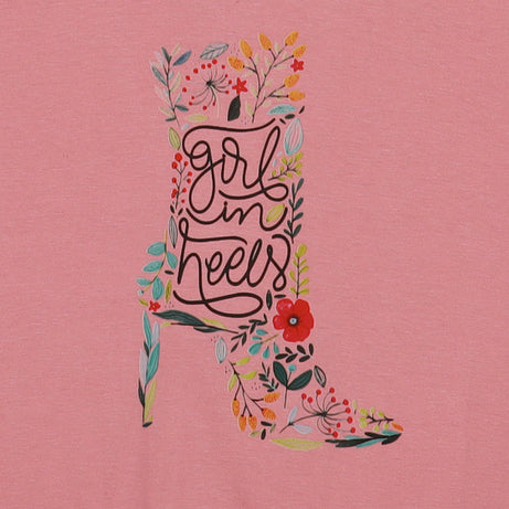 Peach Half Sleeve Floral Heels Printed Women's Regular Crop Top