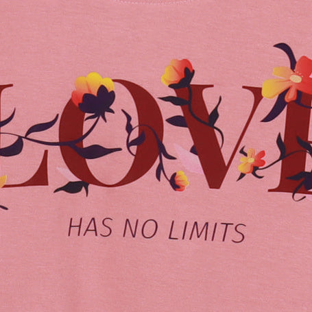 Peach Half Sleeve Floral Love Printed Women's Regular Crop Top