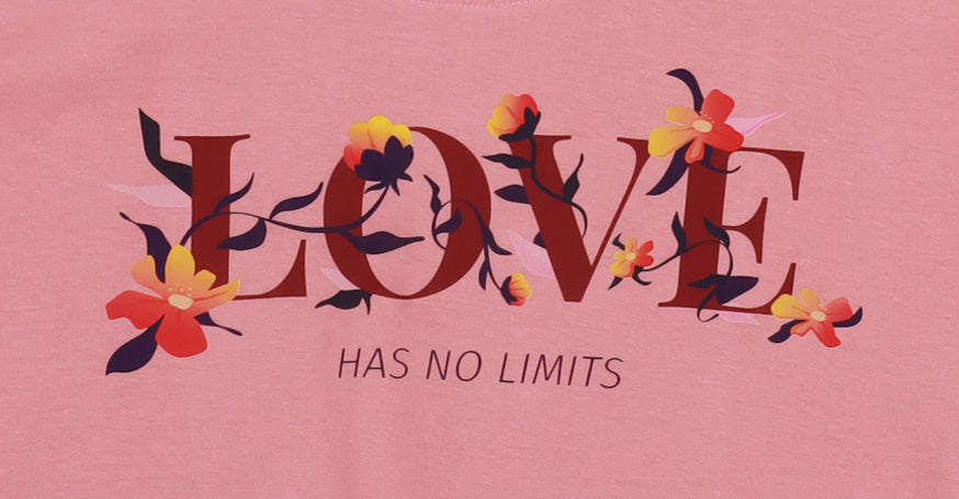 Peach Half Sleeve Floral Love Printed Women's Regular Crop Top