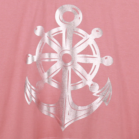 Peach Half Sleeve Rose Gold Anchor Printed Women's Regular Crop Top