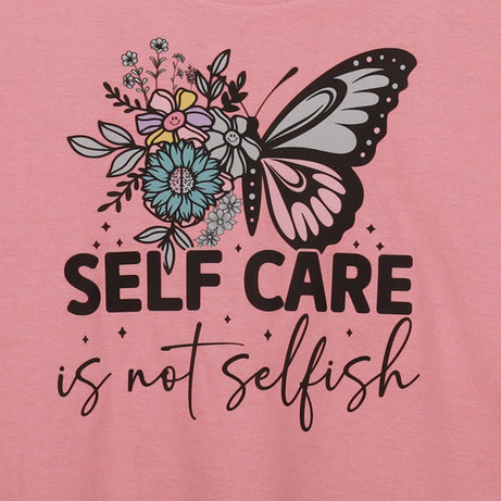 Peach Half Sleeve Floral Butterfly And Selfcare  Printed Women's Regular Crop Top
