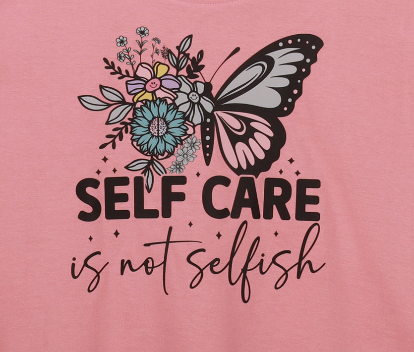 Peach Half Sleeve Floral Butterfly And Selfcare  Printed Women's Regular Crop Top