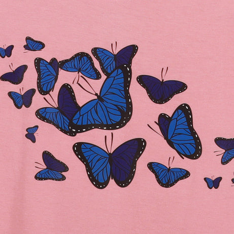 Peach Half Sleeve Blue Butterflies Printed Women's Regular Crop Top