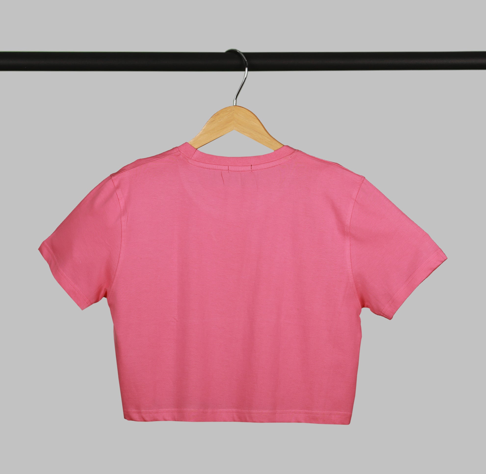 Pink Half Sleeve Pocket Cats Printed Women's Regular Crop Top