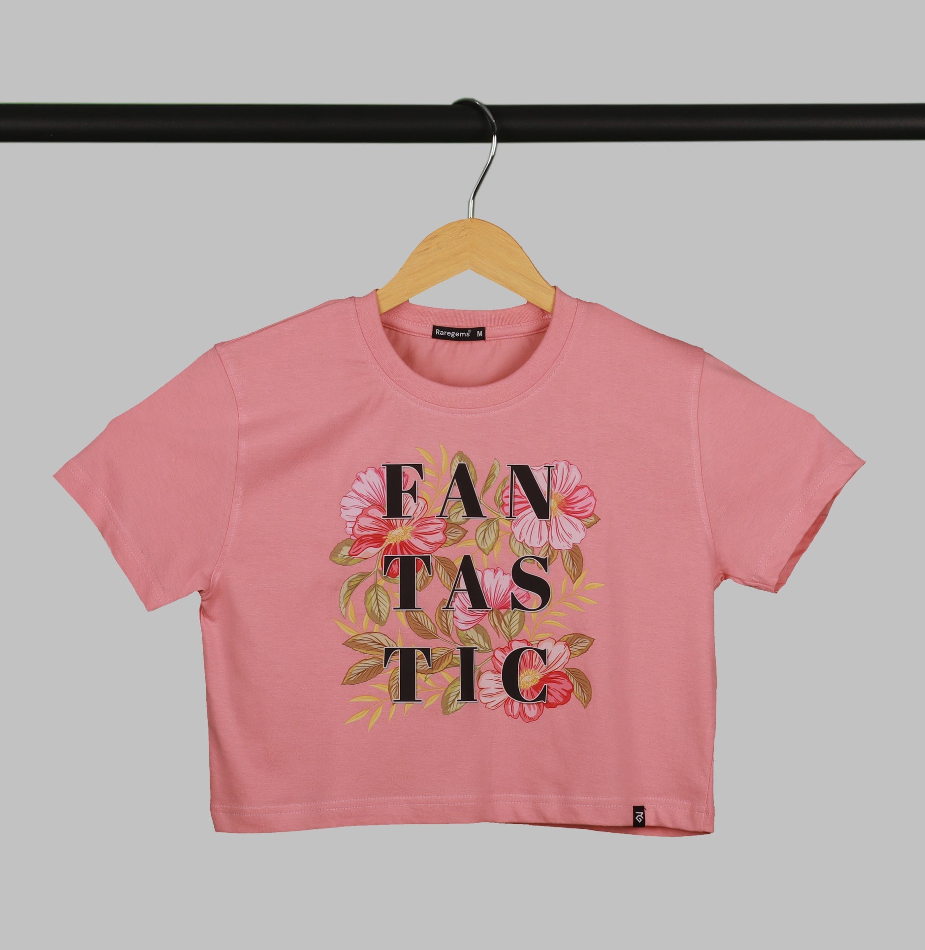 Peach Half Sleeve Floral Fantastic Printed Women's Regular Crop Top