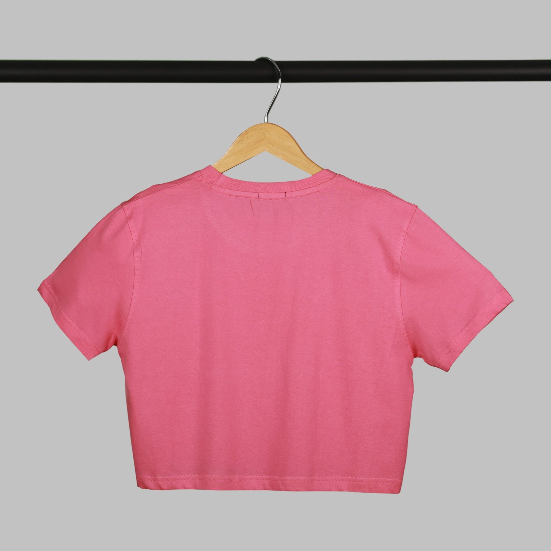 Pink Half Sleeve Three Cute Pandas In A Cup Printed Regular Crop Top