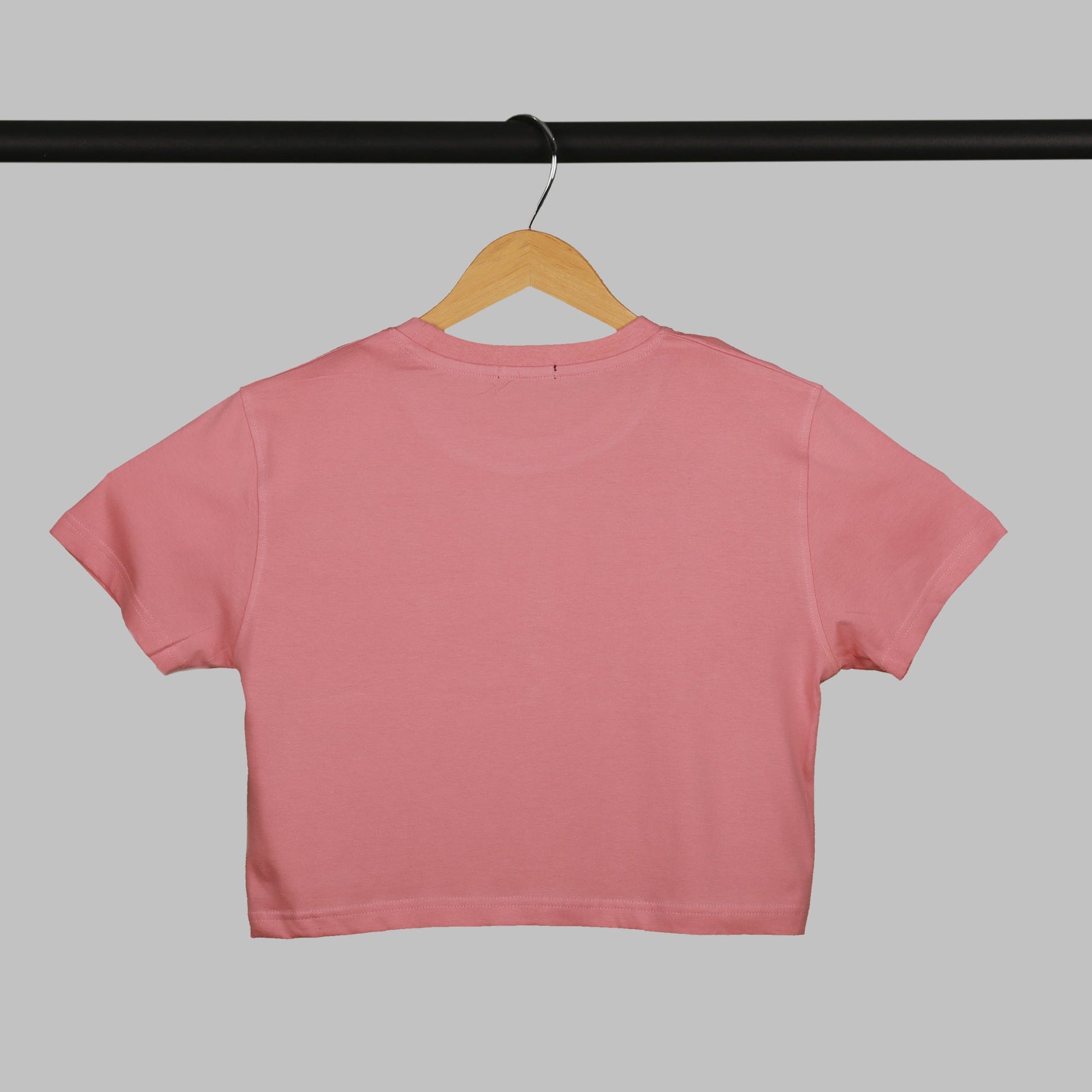 Peach Half Sleeve Blue Velvet Butterfly Printed Women's Regular Crop Top
