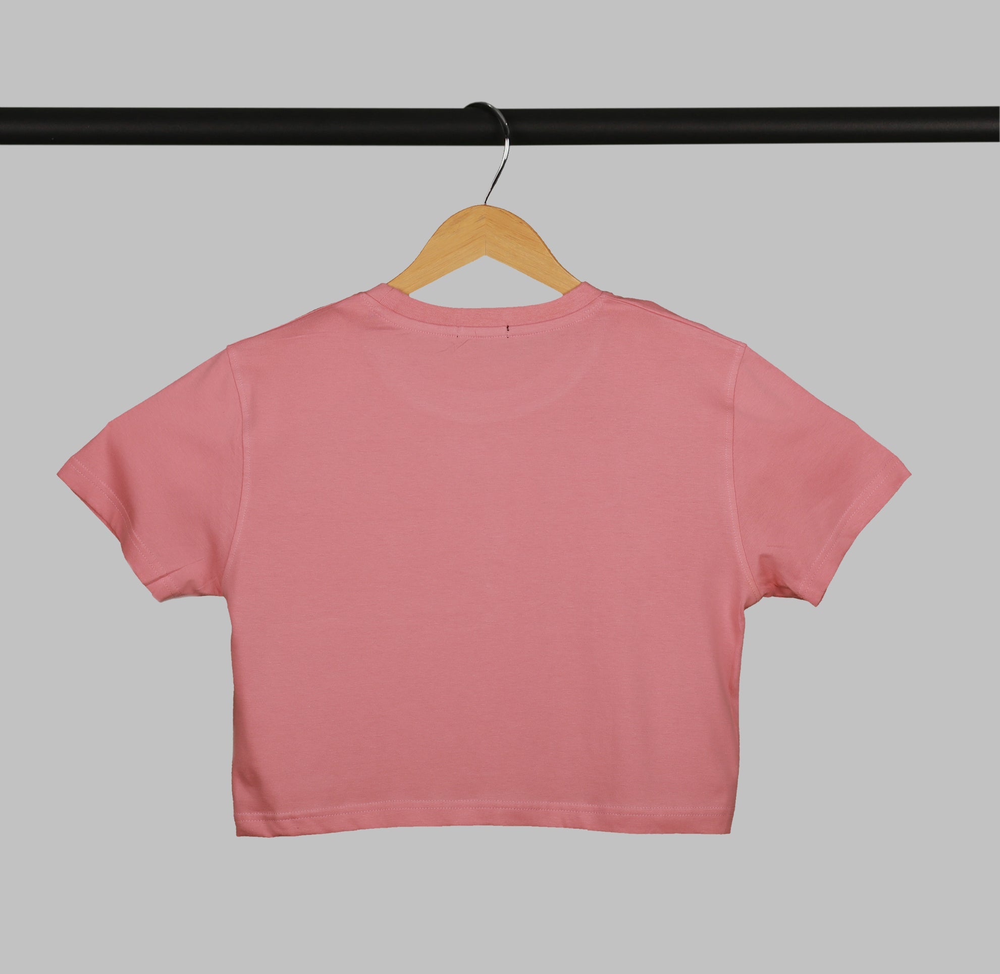 Peach Half Sleeve Blue Velvet Butterfly Printed Women's Regular Crop Top