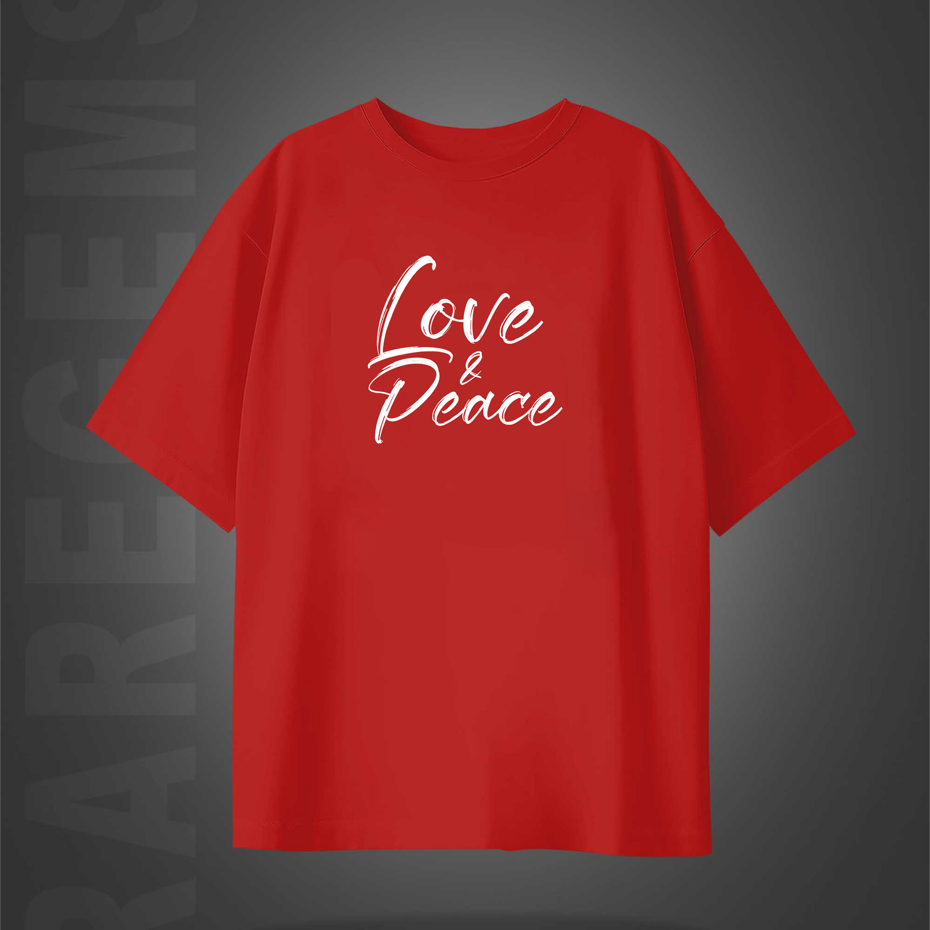 Red Half Sleeves Dove Love And Peace Printed Oversized T-Shirt