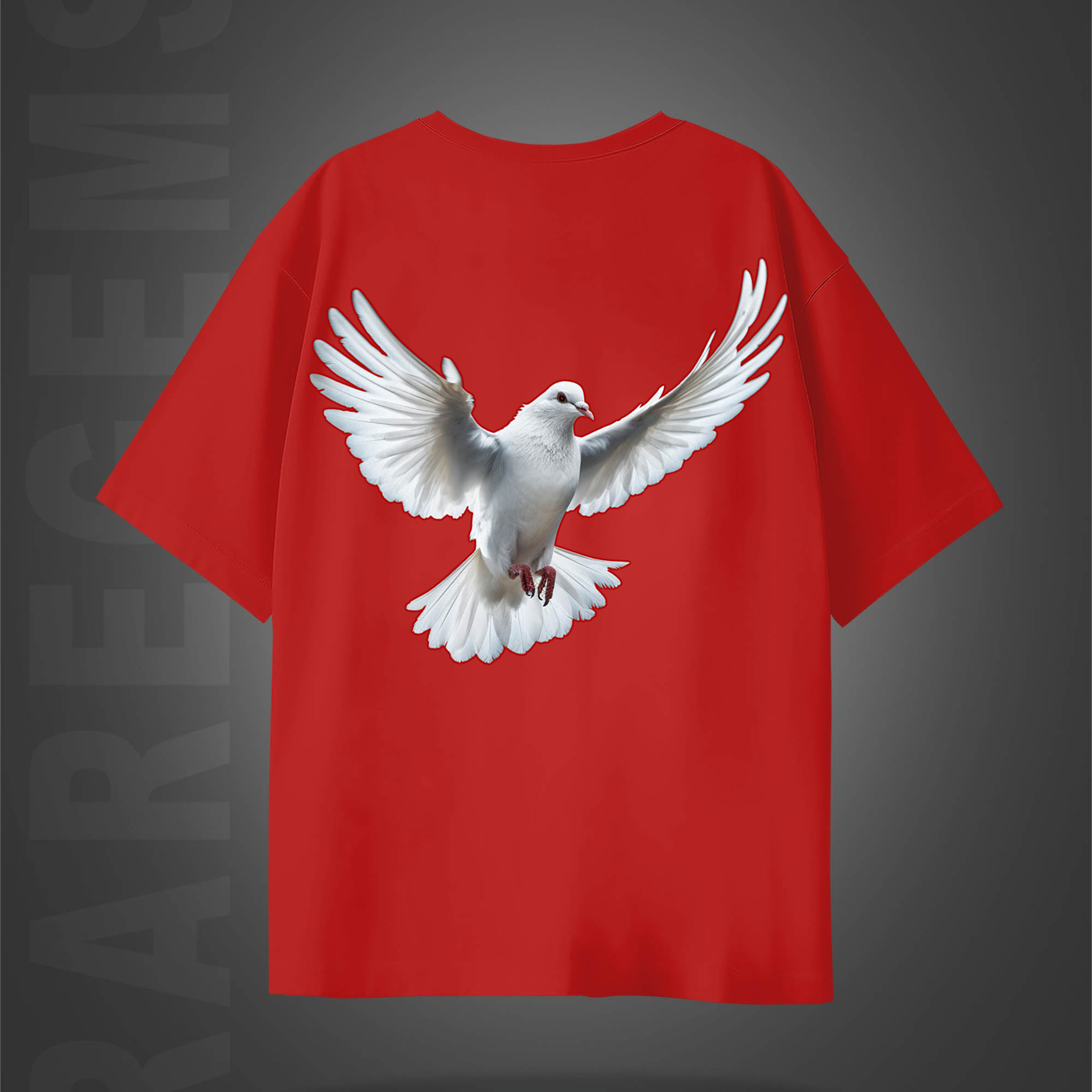 Red Half Sleeves Dove Love And Peace Printed Oversized T-Shirt