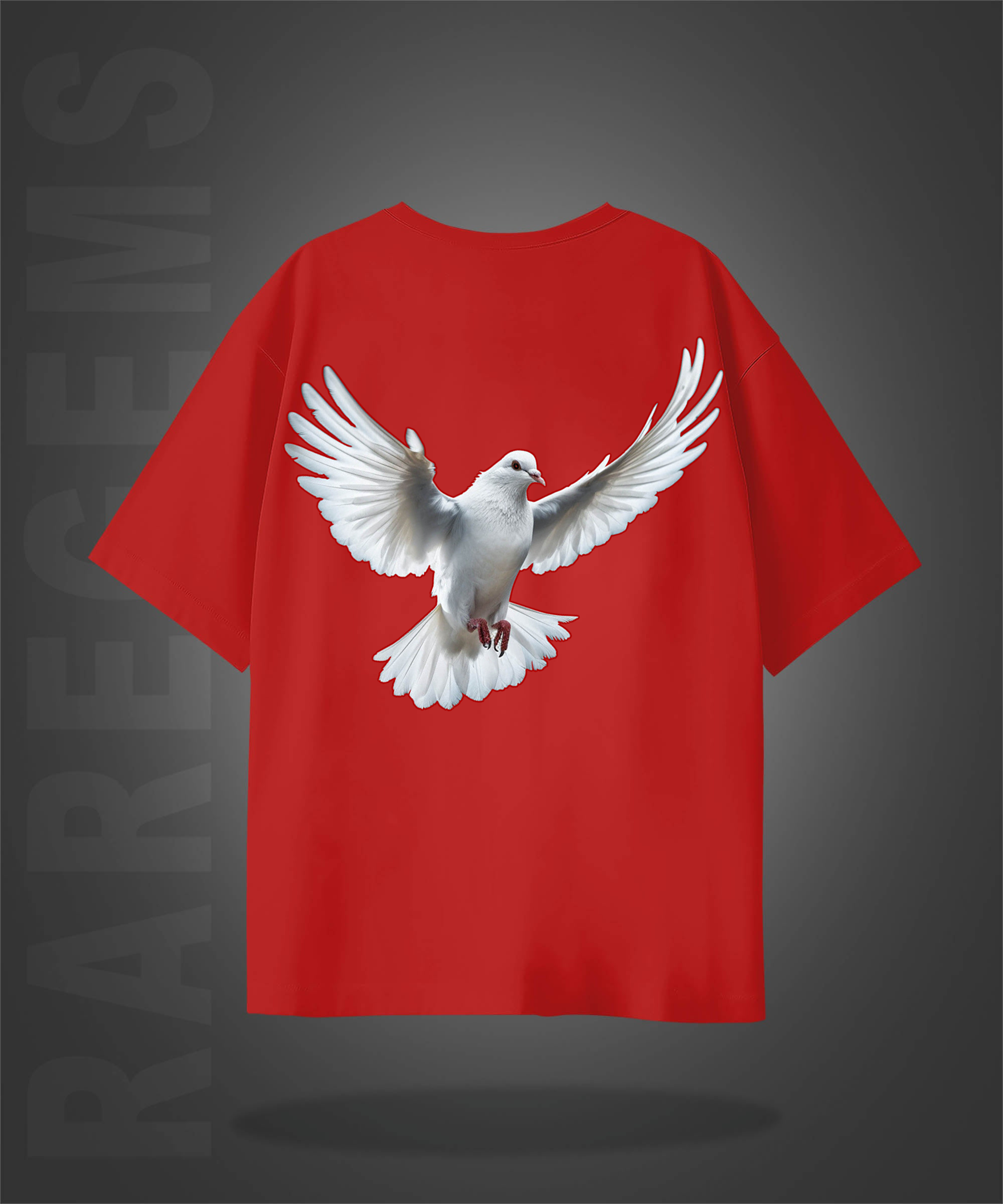 Red Half Sleeves Dove Love And Peace Printed Oversized T-Shirt